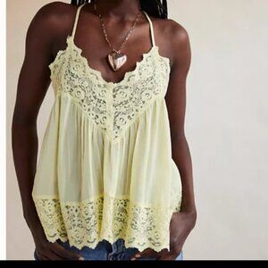 Free People Fiona Baby Doll Lace Trim Cami in Buttermilk